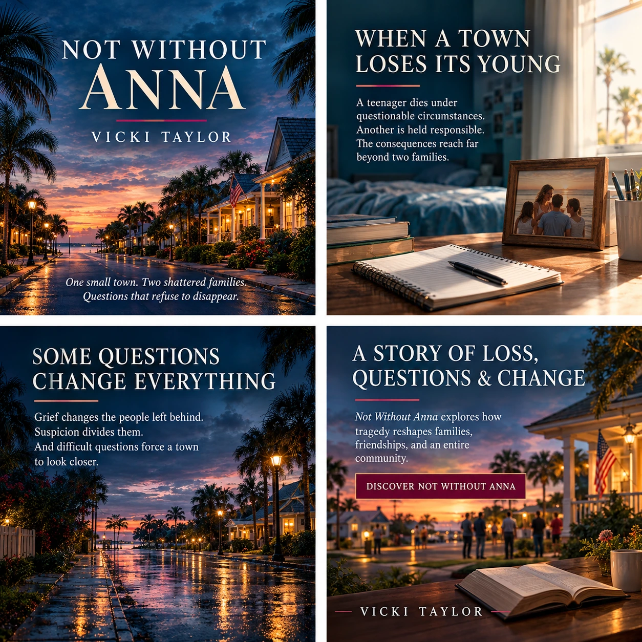 A collection of promotional visuals for Not Without Anna by Vicki M. Taylor.