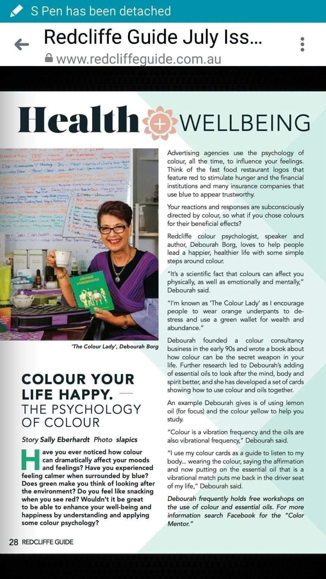 Supplied magazine feature on colour and wellbeing.